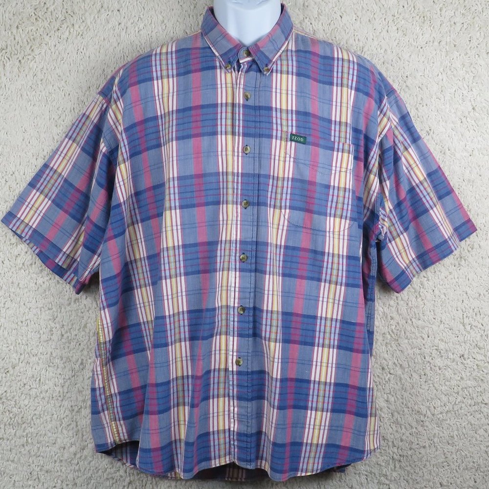 Izod* Men's Short Sleeve‎ Button Down Curved Hem Chest Pocket Shirt~ Size XL
